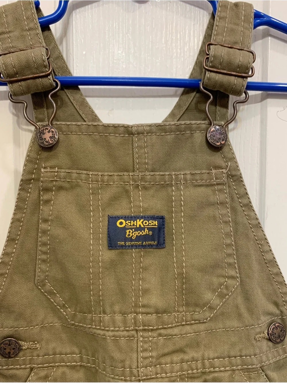 OshKosh B'gosh Khaki Twill Navy Green Plaid 18 Months Overalls 3897